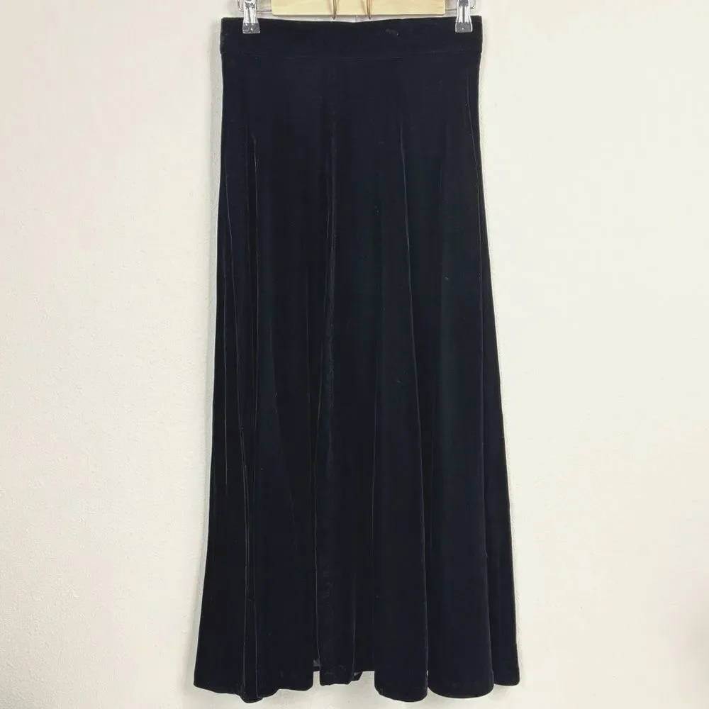 Vintage 90s Michelle Stuart Black Velvet Maxi Skirt 10 (27" waist) - Picture 1 of 9